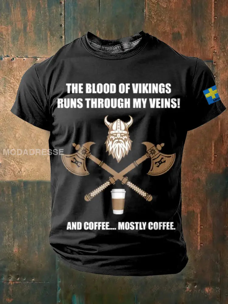 Retro Swedish Viking illustration Skriv ut Casual T-shirt som bild / S