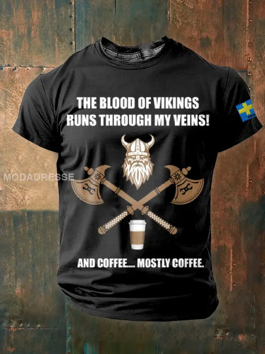 Retro Swedish Viking illustration Skriv ut Casual T-shirt som bild / S
