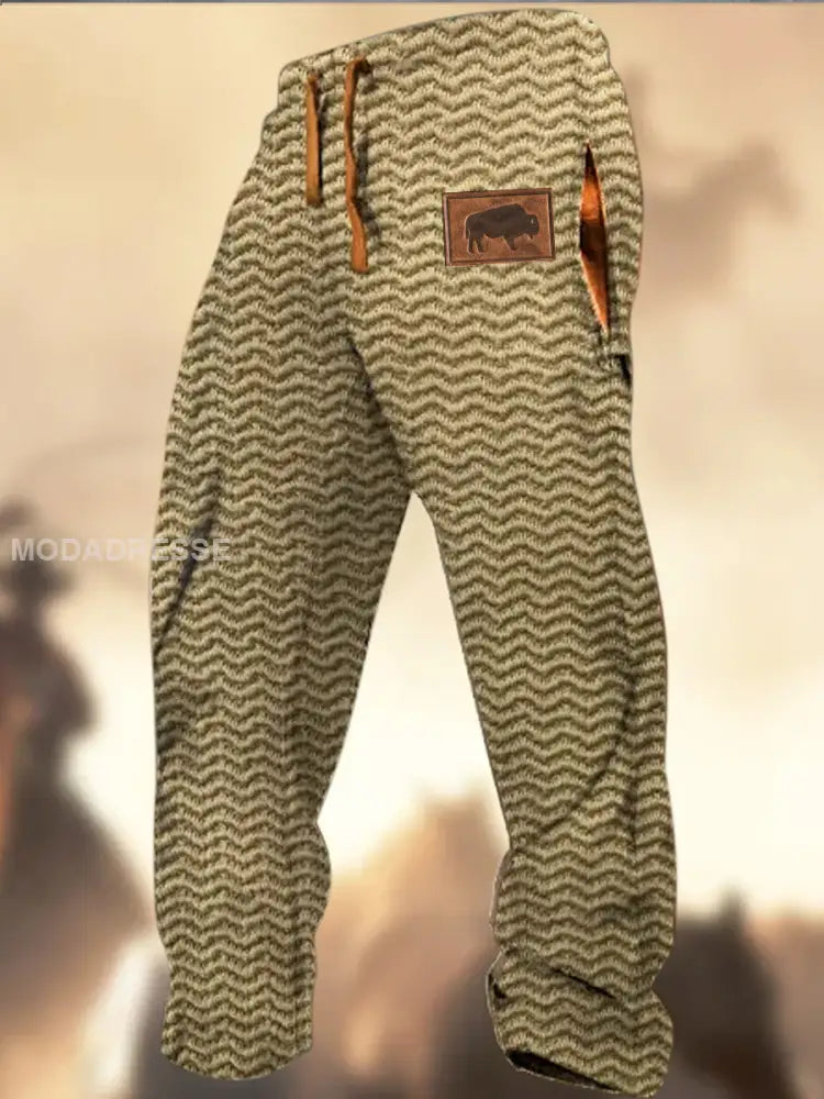 Retro Textur Cowboy-mønster Skriv ut Western Village jaktlogo Stripede slags strømmebukser A / S