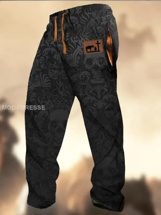 Retro Textur Cowboy-mønster Skriv ut Western Village jaktlogo Stripede slags strømmebukser A / S
