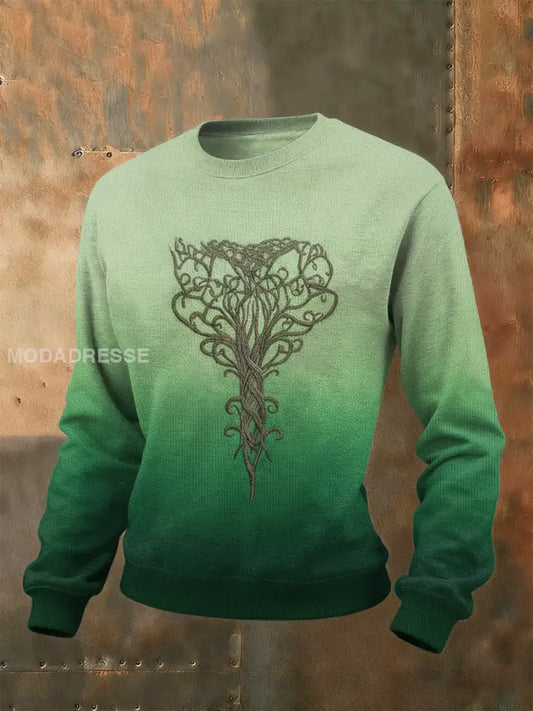Retro Viking Celtic Knut gradient Tryckt Casual Lång ärm tröjar grönt / S