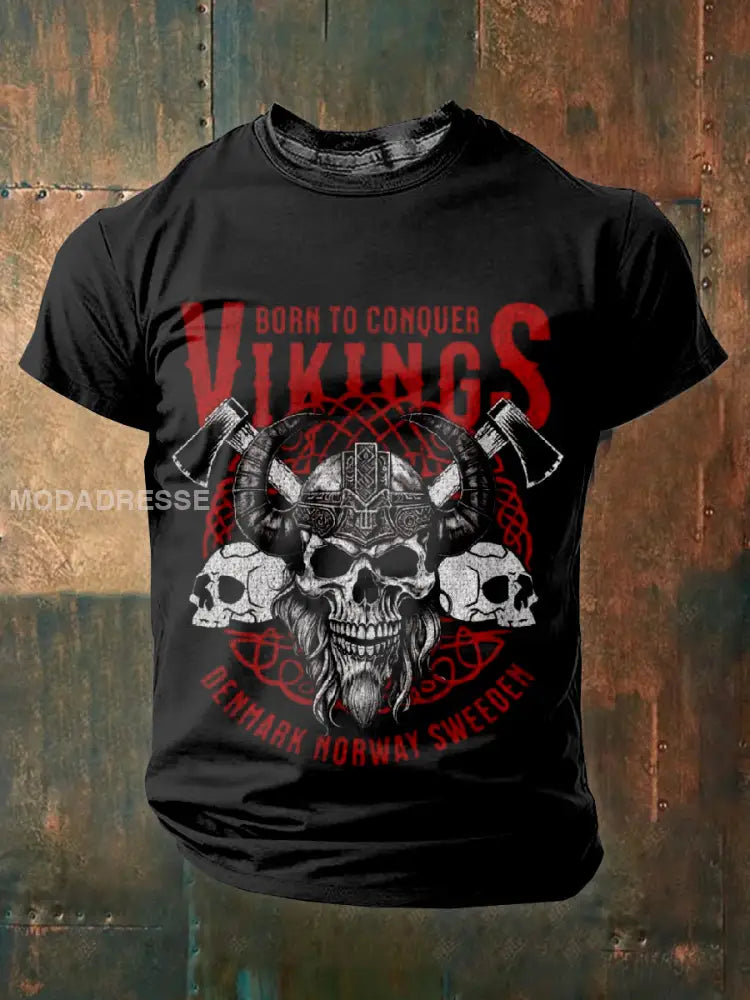 Retro Viking illustration Skriv ut Casual T-shirt som bild / S