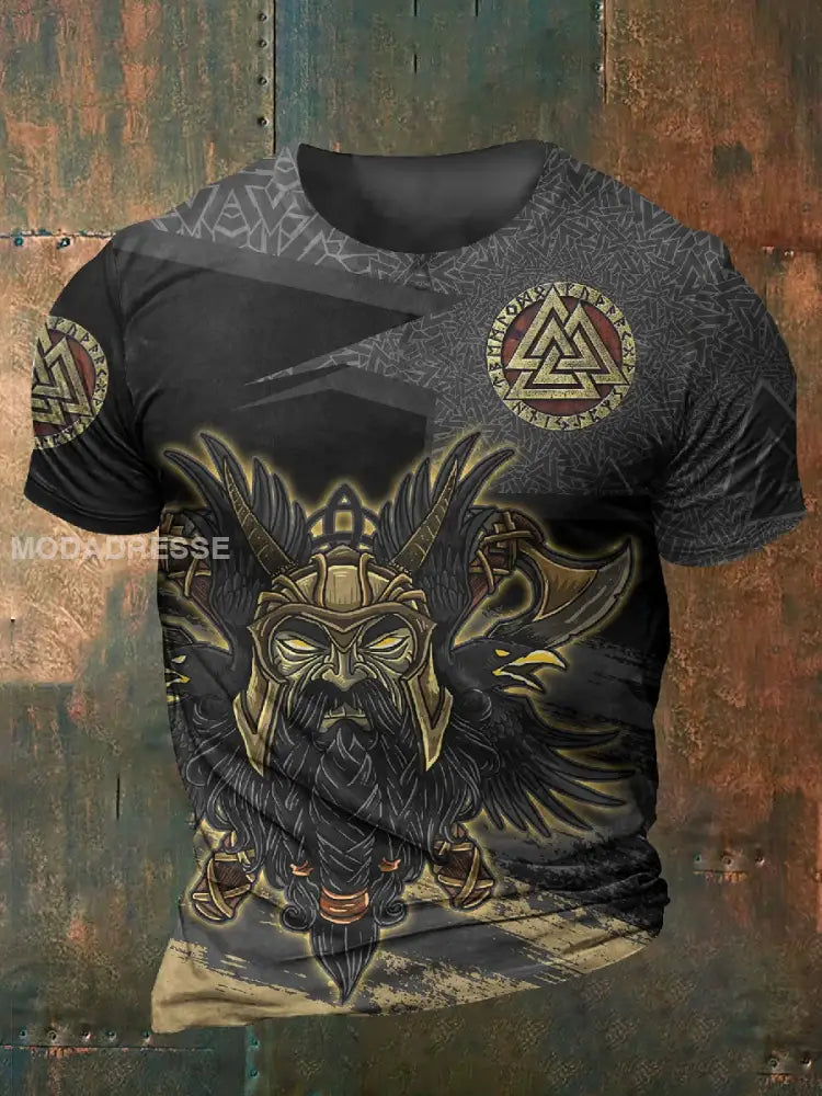 Retro Viking illustration tryckt Casual T-shirt som bild / S