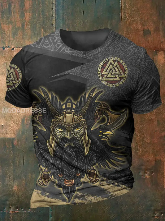 Retro Viking illustration tryckt Casual T-shirt som bild / S