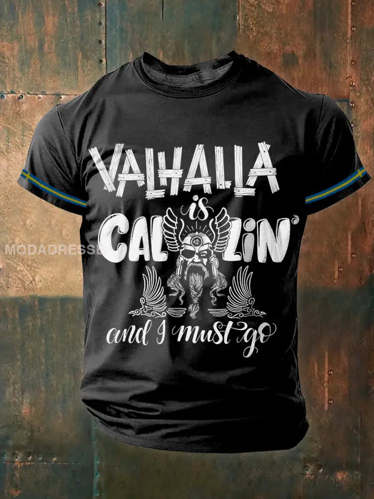 Retro Viking krigare Valhalla Svenska tema Skriv ut T-shirt som bild / S
