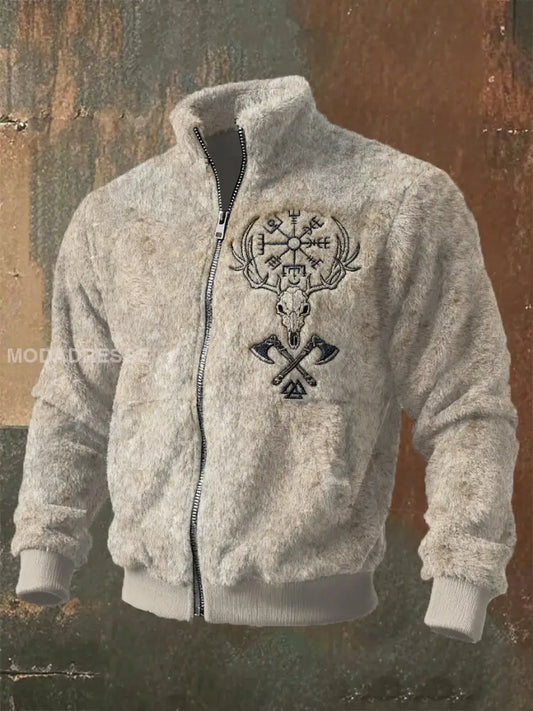 Retro Viking Print Casual Cardigan som bild / S