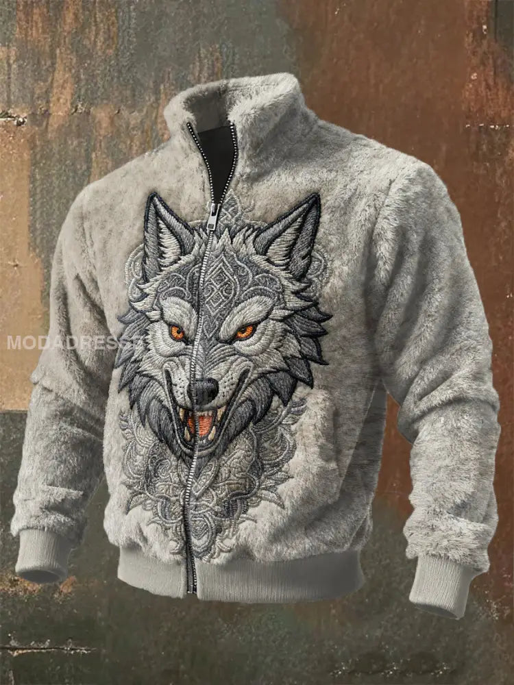 Retro Viking Print Casual Cardigan som bild / S