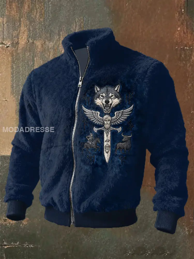 Retro Viking Print Casual Cardigan som bild / S
