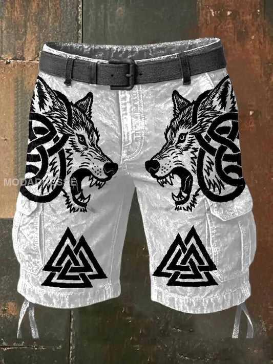 Retro Viking Print Casual Cargo Shorts För Män som bild / S