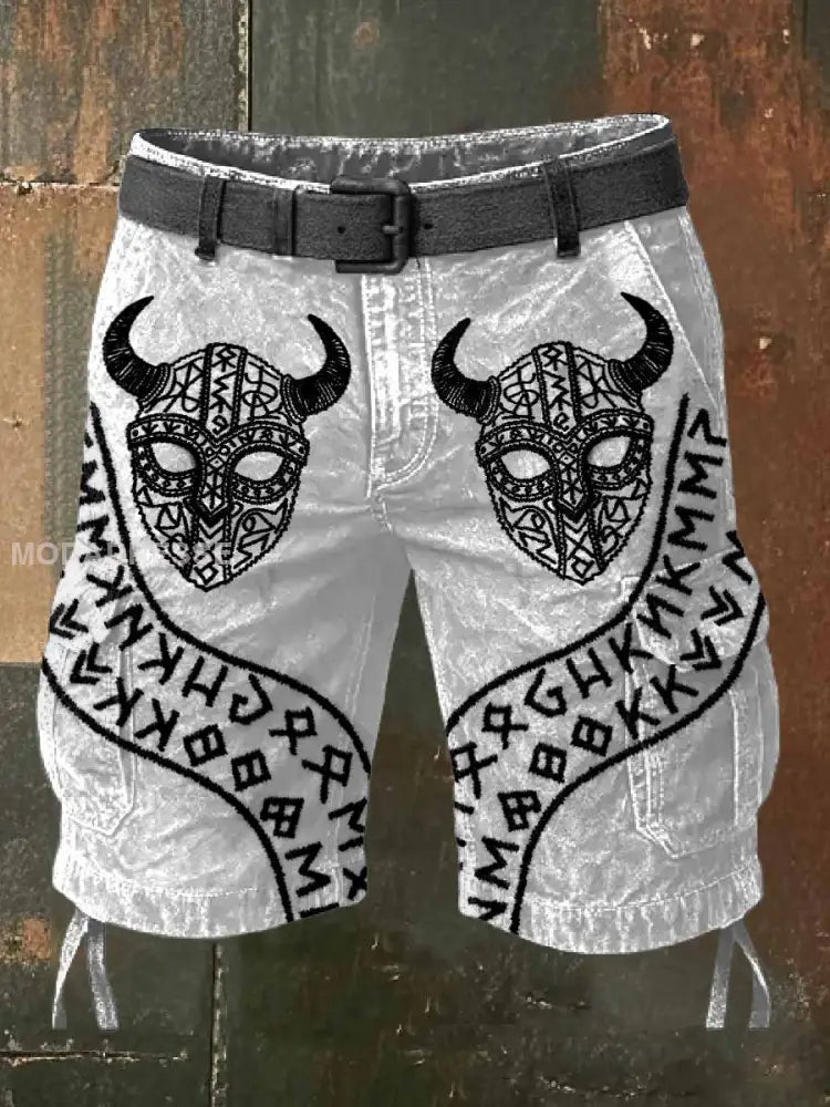 Retro Viking Print Casual Cargo Shorts För Män som bild / S