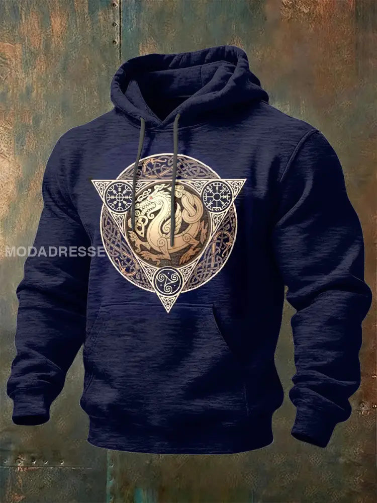 Retro Viking Print Casual Hooded Sweatshirt som bild / S