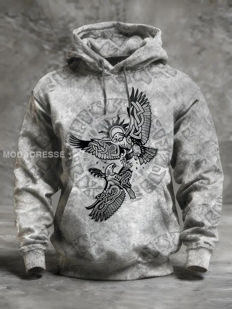 Retro Viking Print Casual Hooded Sweatshirt som bild / S