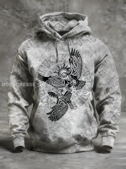 Retro Viking Print Casual Hooded Sweatshirt som bild / S