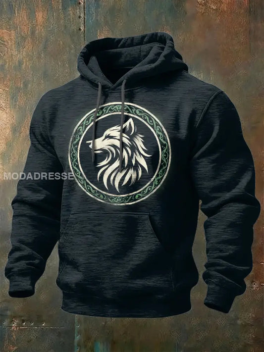 Retro Viking Print Casual Hooded Sweatshirt som bild / S