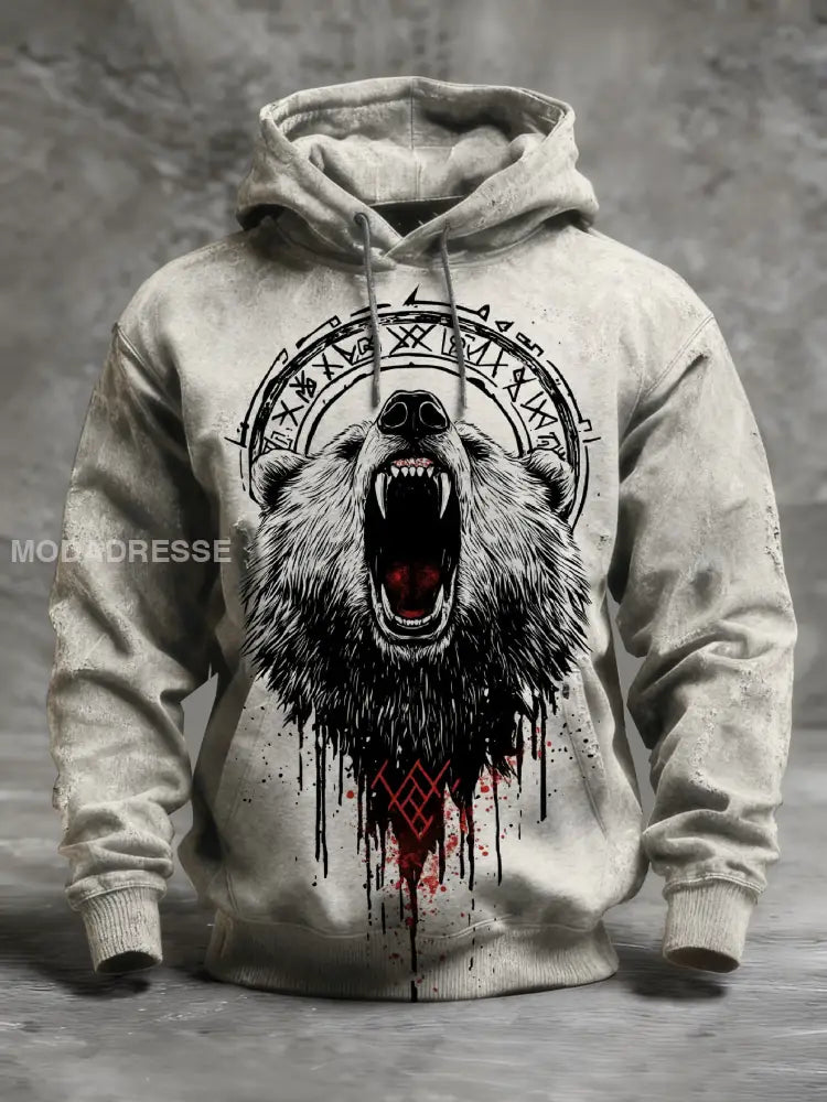 Retro Viking Print Casual Hooded Sweatshirt som bild / S