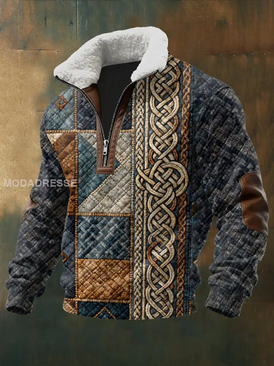 Retro Viking Print Casual Långa ärmad As picture / S