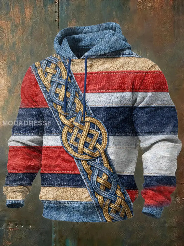 Retro Viking Print Casual Långa ärmad As picture / S