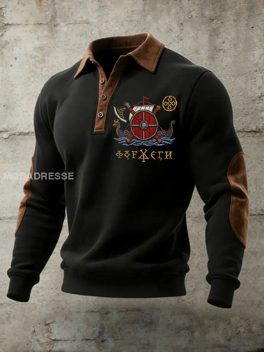 Retro Viking Print Casual Polo tröj som bild / S