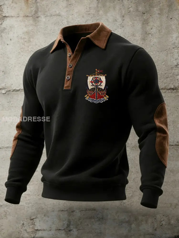 Retro Viking Print Casual Polo tröj som bild / S