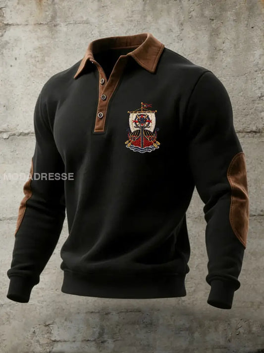 Retro Viking Print Casual Polo tröj som bild / S