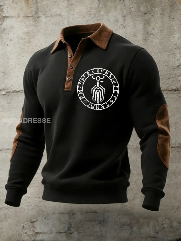 Retro Viking Print Casual Polo tröj som bild / S