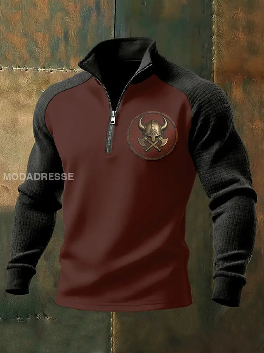 Retro Viking Print Casual Sweatshirt som bild / S