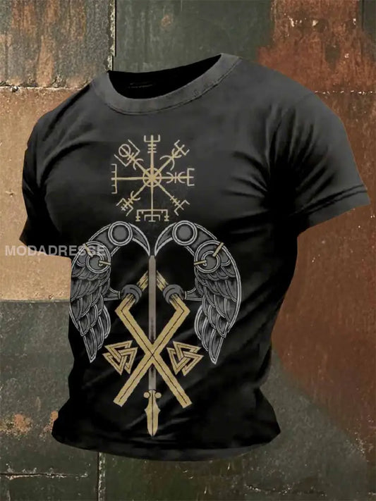 Retro Viking Print Casual T-shirt För Män som bild / S