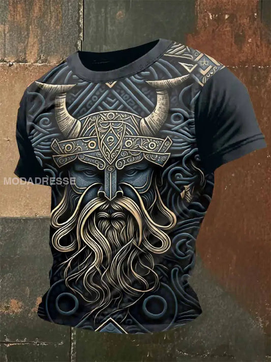Retro Viking Print Casual T-shirt För Män som bild / S