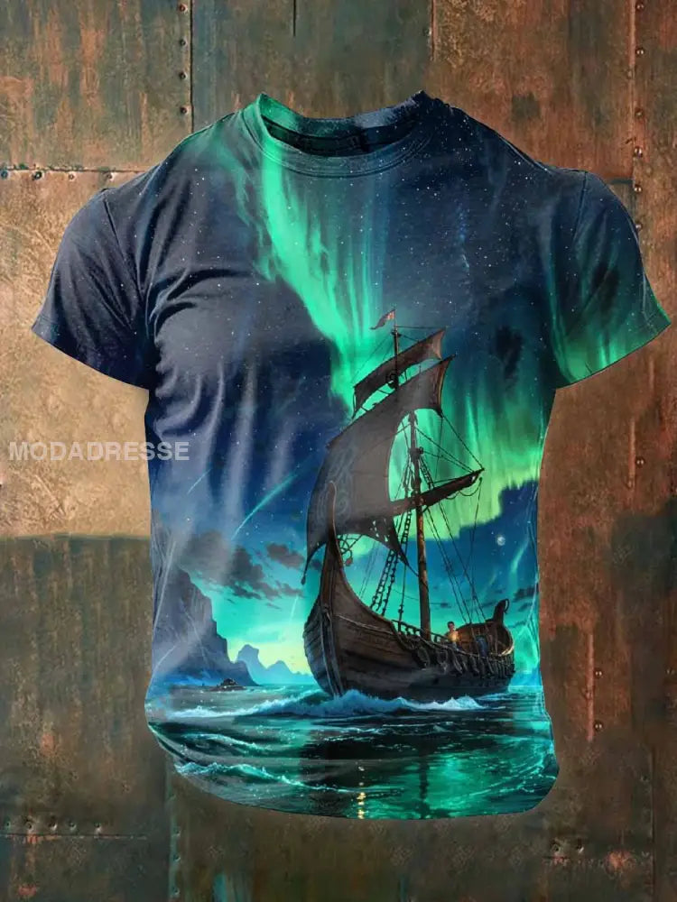 Retro Viking Print Casual T-shirt För Män som bild / S