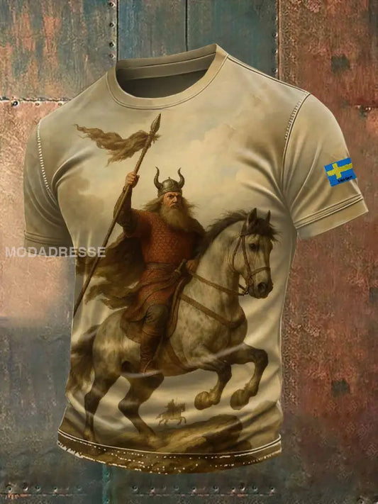 Retro Viking Print Casual T-shirt För Män som bild / S
