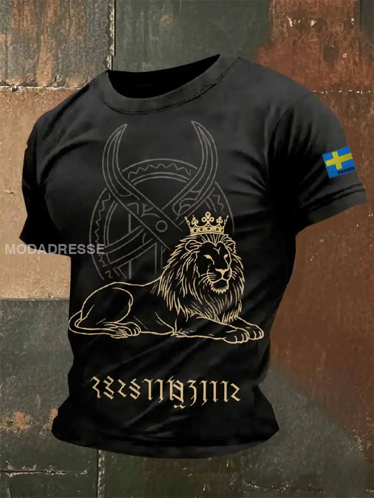 Retro Viking Print Casual T-shirt För Män som bild / S