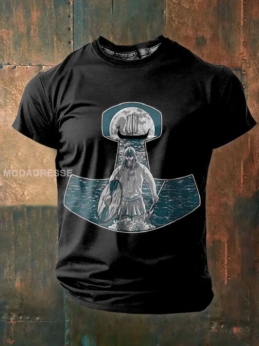 Retro Viking Print Casual T-shirt För Män som bild / S