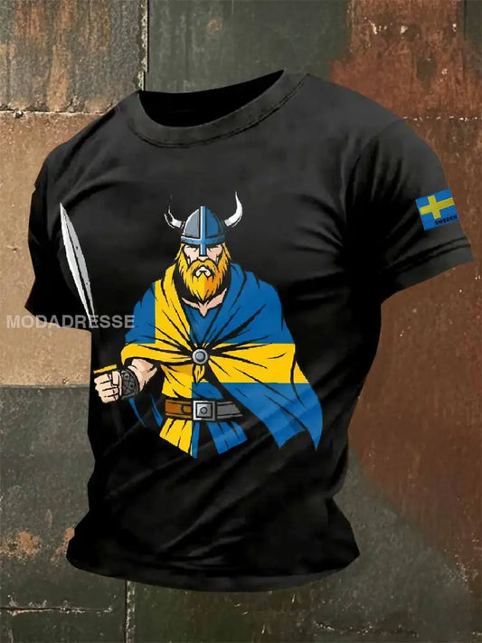 Retro Viking Print Casual T-shirt För Män som bild / S
