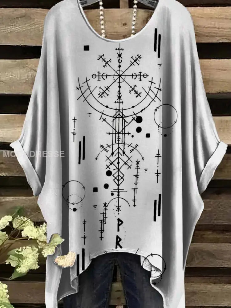 Retro Viking Print Casual Topp För Kvinnor. som bild / S