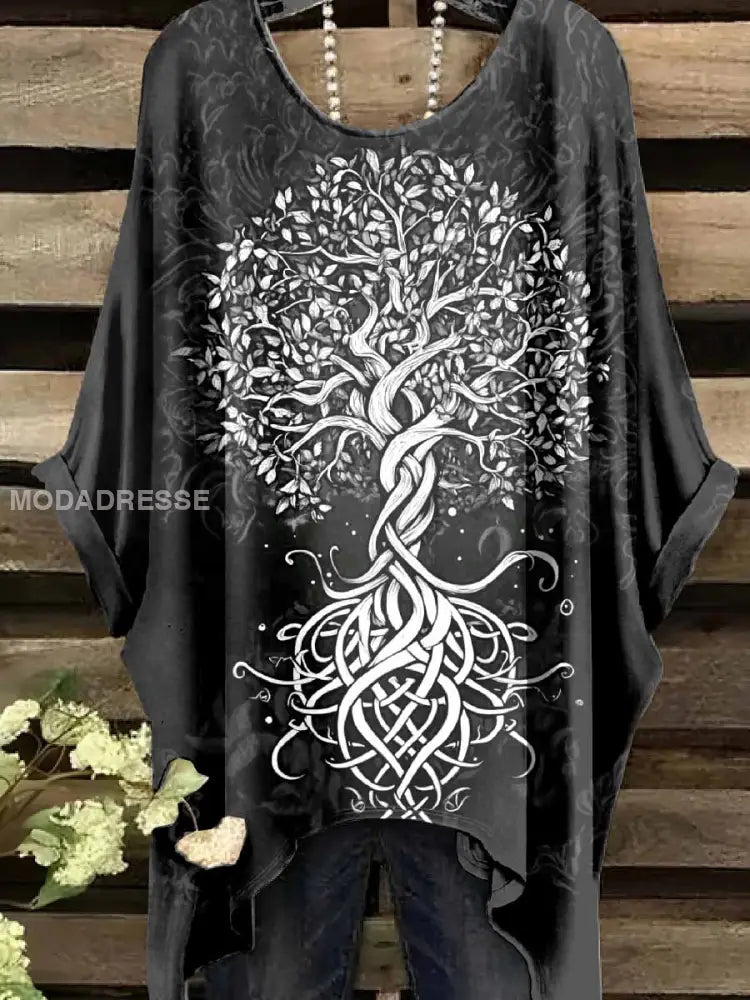 Retro Viking Print Casual Topp För Kvinnor. som bild / S