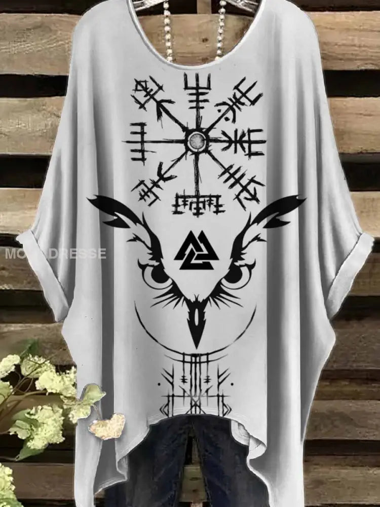 Retro Viking Print Casual Topp För Kvinnor. som bild / S