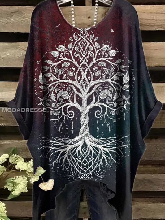 Retro Viking Print Casual Topp För Kvinnor. som bild / S