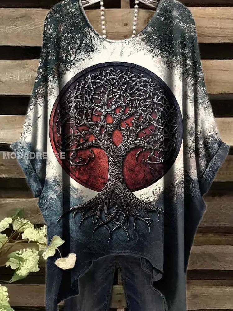 Retro Viking Print Casual Topp För Kvinnor. som bild / S