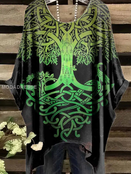 Retro Viking Print Casual Topp För Kvinnor. som bild / S