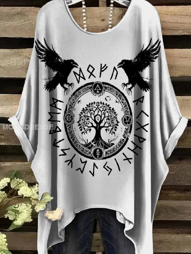 Retro Viking Print Casual Topp För Kvinnor. som bild / S
