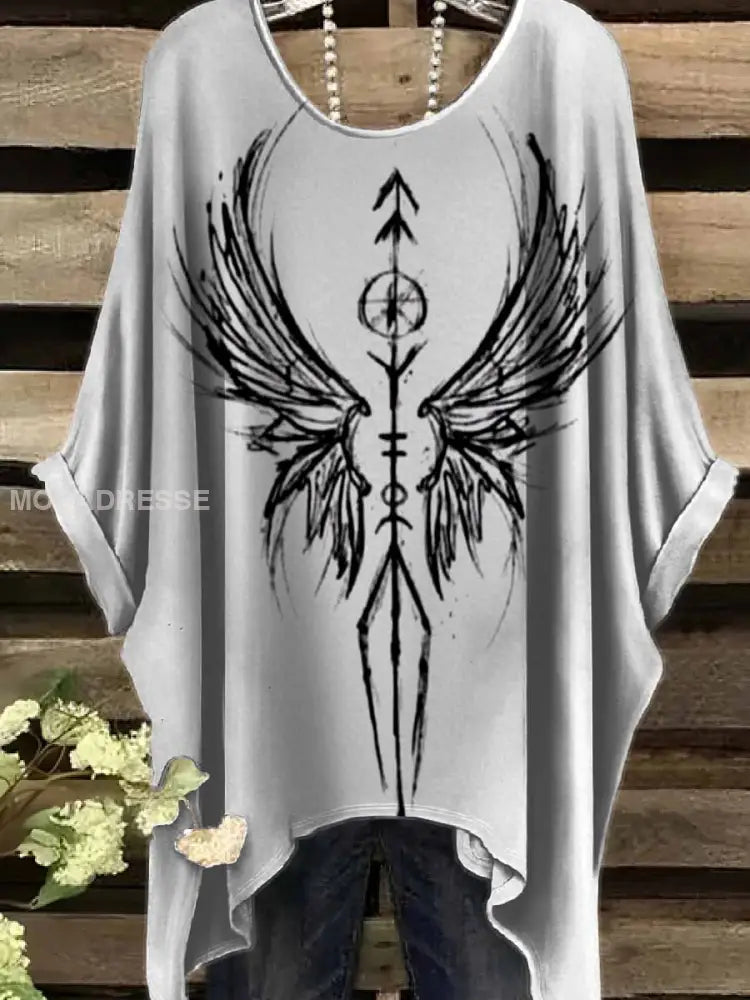 Retro Viking Print Casual Topp För Kvinnor. som bild / S