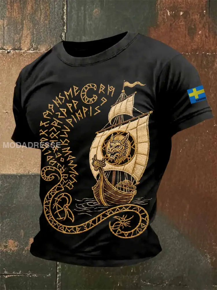 Retro Viking Rune Skriv ut Casual T-shirt För Män som bild / S