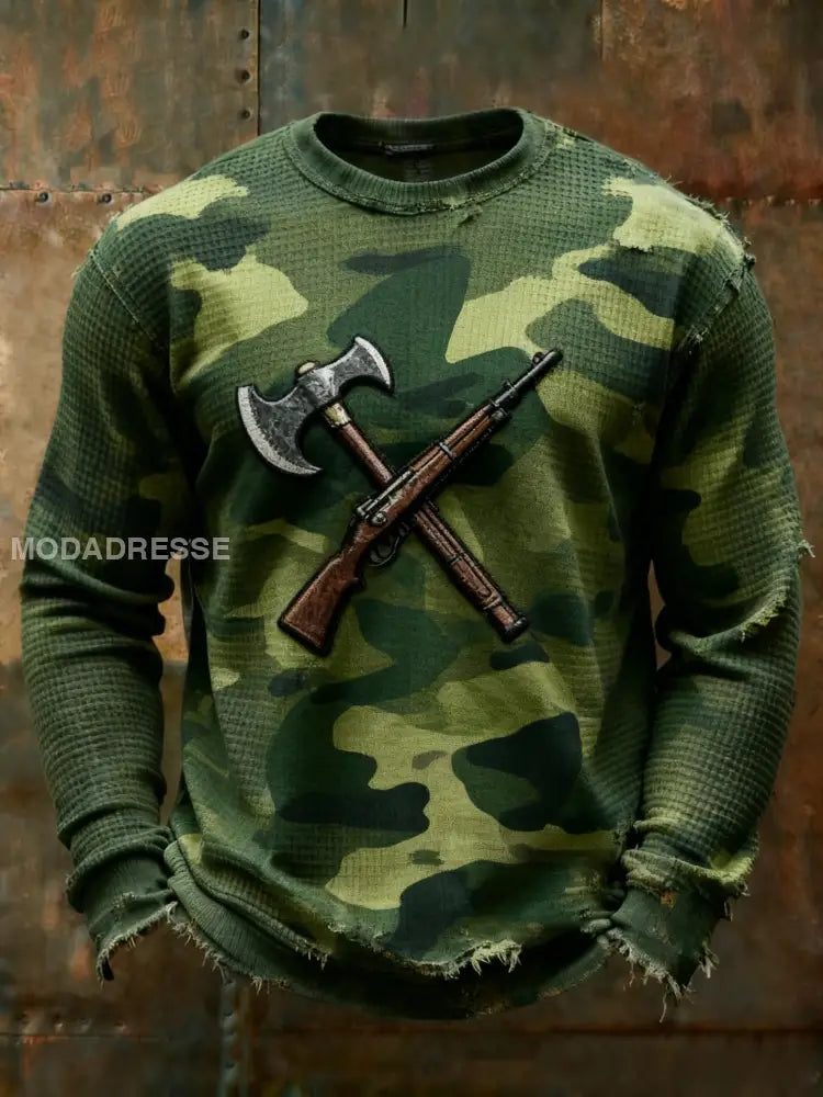 Retro Viking Svenska Camo Veteran Våffelväv Långärm T-shirt grönt / S