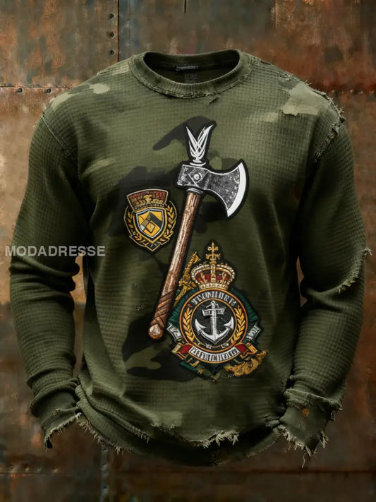 Retro Viking Svenska Camo Veteran Våffelväv Långärm T-shirt grönt / S