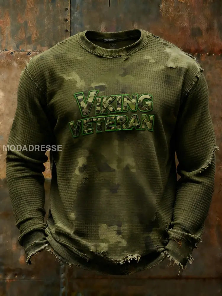 Retro Viking Svenska Camo Veteran Våffelväv Långärm T-shirt grönt / S