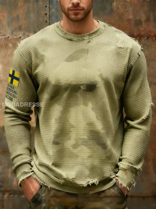 Retro Viking Svenska Camo Veteran Våffelväv Långärm T-shirt grönt / S