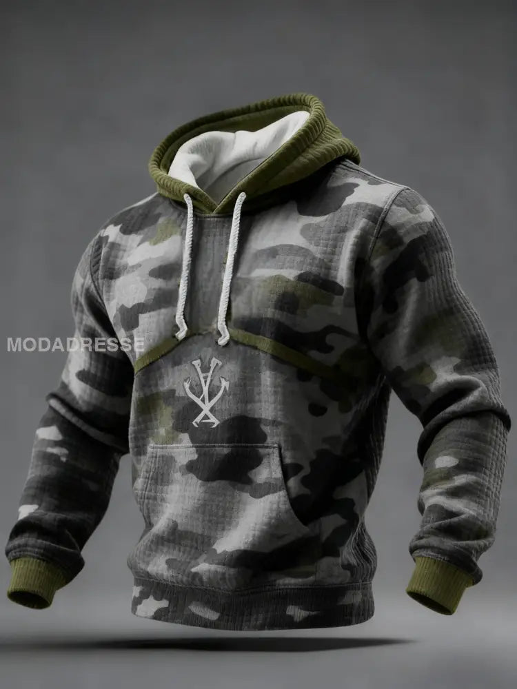Retro Viking Svenska Camo Veteran Våffle Hoodie Sweatshirt grå / S