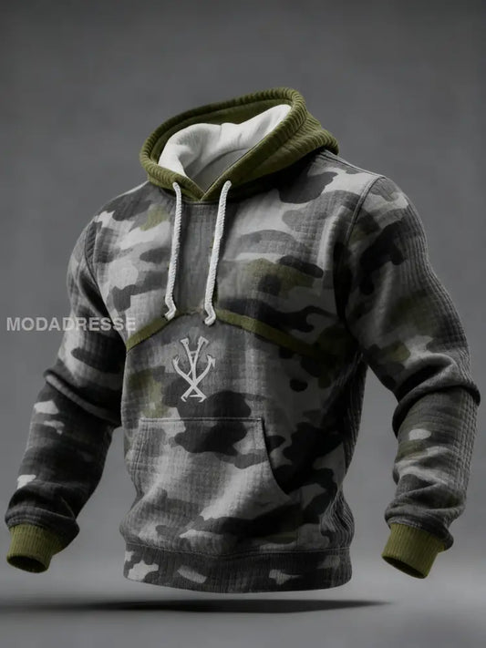 Retro Viking Svenska Camo Veteran Våffle Hoodie Sweatshirt grå / S