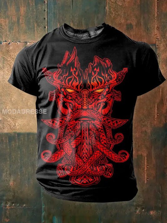Retro Viking Totem Skriv ut Casual T-shirt som bild / S