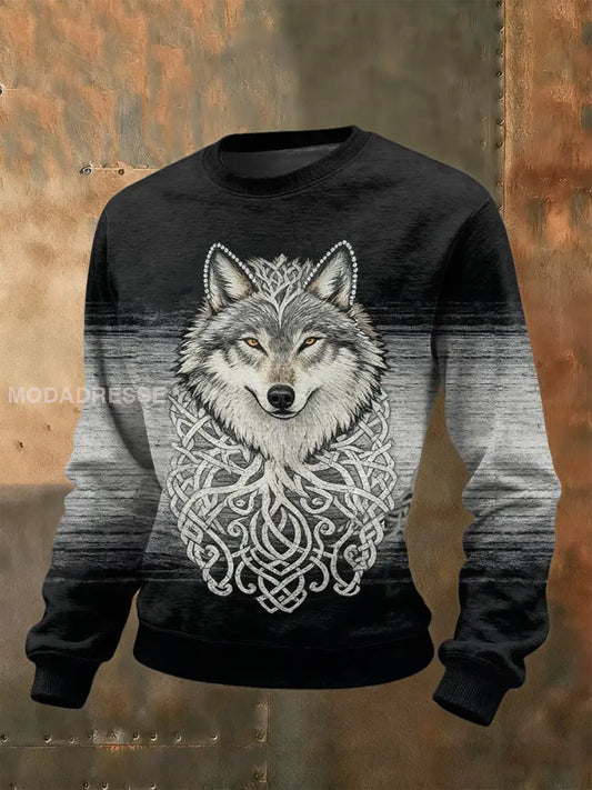 Retro Viking Wolf Celtic Knut träd av liv gradient Tryck Casual Lång ärm tröjar svart / S